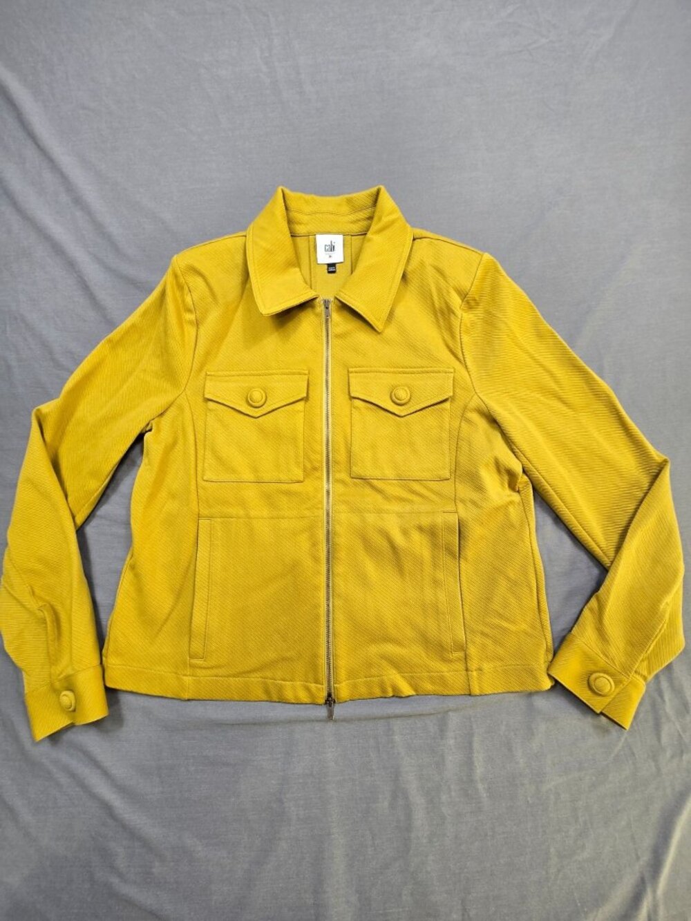 Cabi Medium Jacket Chartreuse Yellow Green Button Pocket Zipper Front